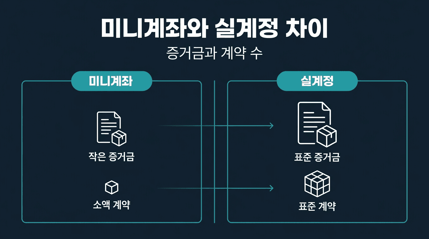 해외선물 미니계좌 증거금과 실계정 증거금, 계약 수 차이