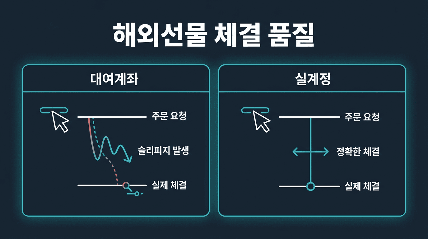해외선물 대여계좌 슬리피지와 실계정 체결 품질 비교