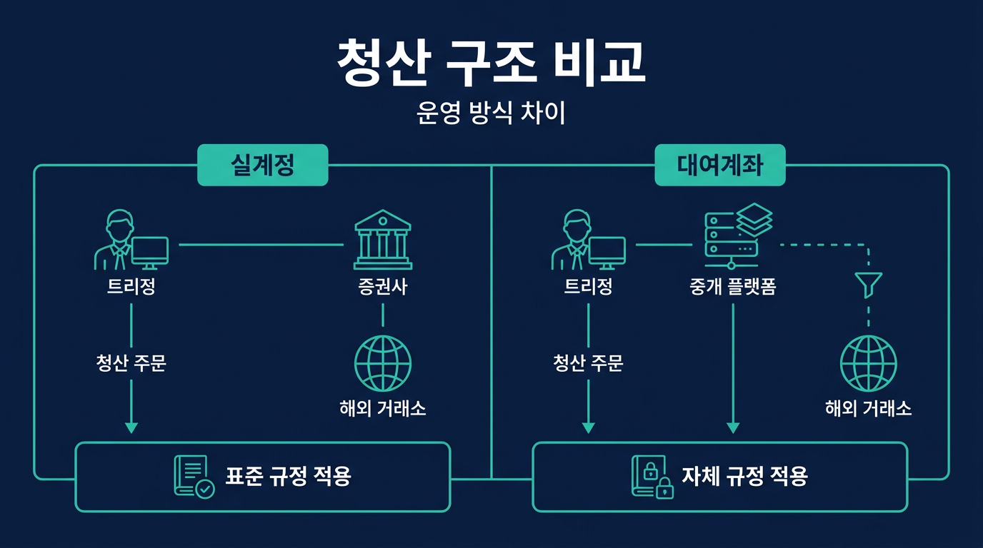 실계정 청산 규정과 대여계좌 운영 방식은 구조적으로 어떻게 다른가? 설명 이미지
