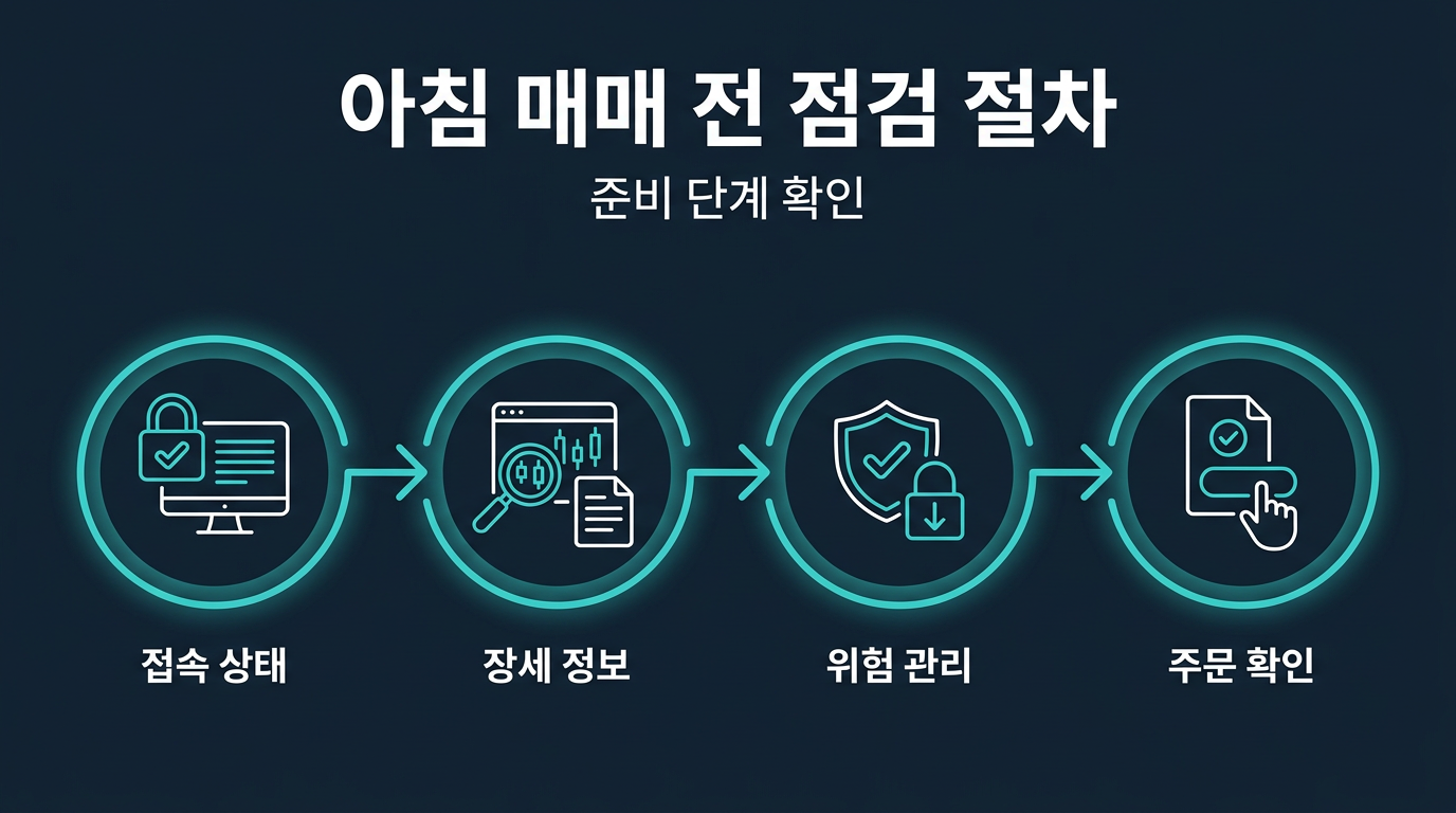 아침 시간대 미니계좌 매매 전에 확인해야 할 절차는 무엇인가? 설명 이미지