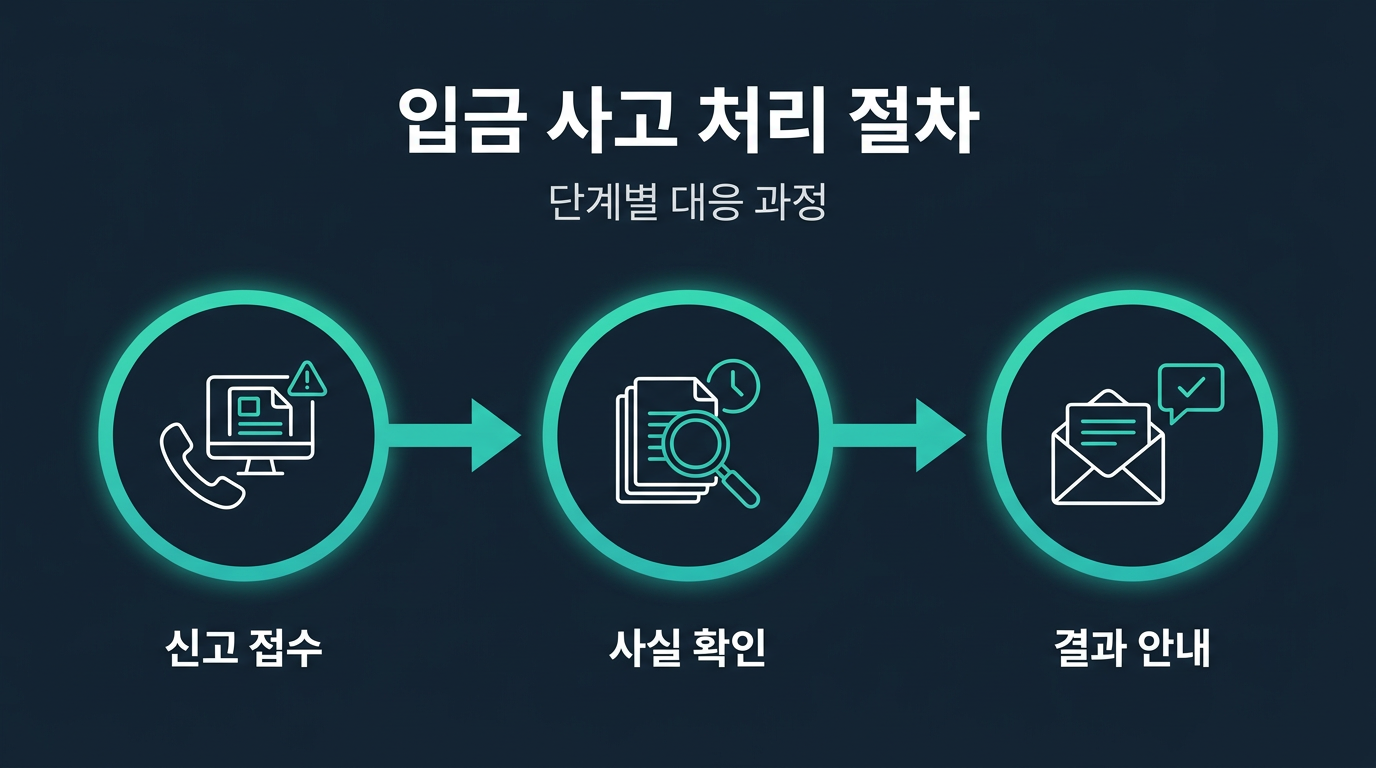입금 사고가 발생하면 어떤 절차를 거치게 되는가? 설명 이미지