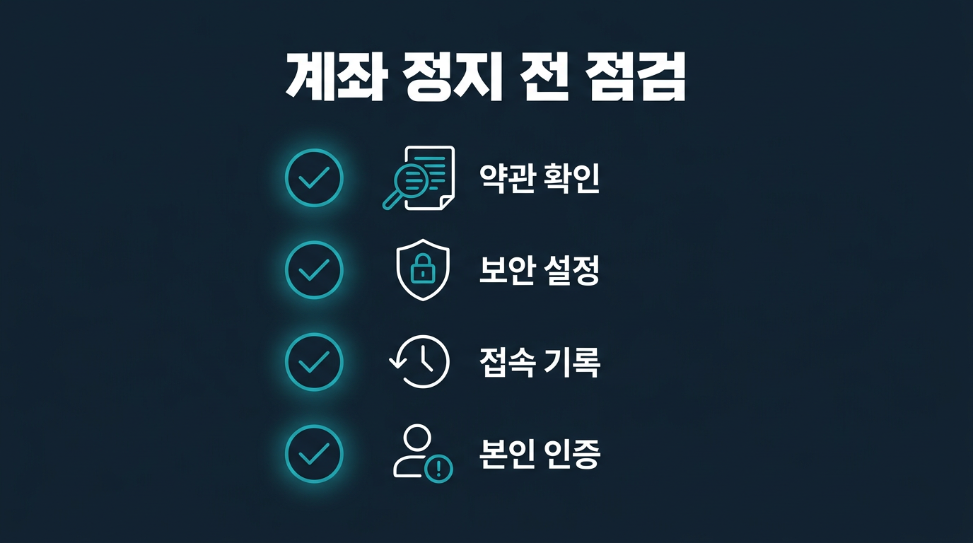 정지 전에 점검해야 할 항목은 무엇인가요? 설명 이미지