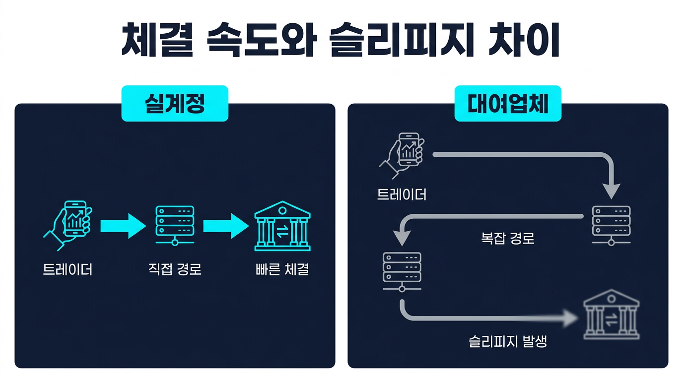체결 속도와 슬리피지는 두 구조에서 왜 다르게 느껴지나? 설명 이미지