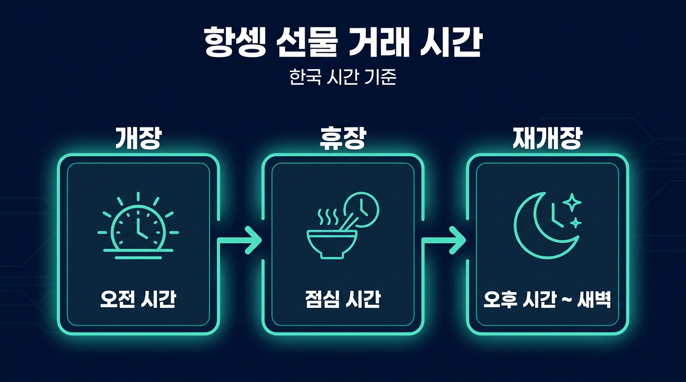 항셍 선물 거래시간은 한국시간으로 언제부터 언제까지인가? 설명 이미지
