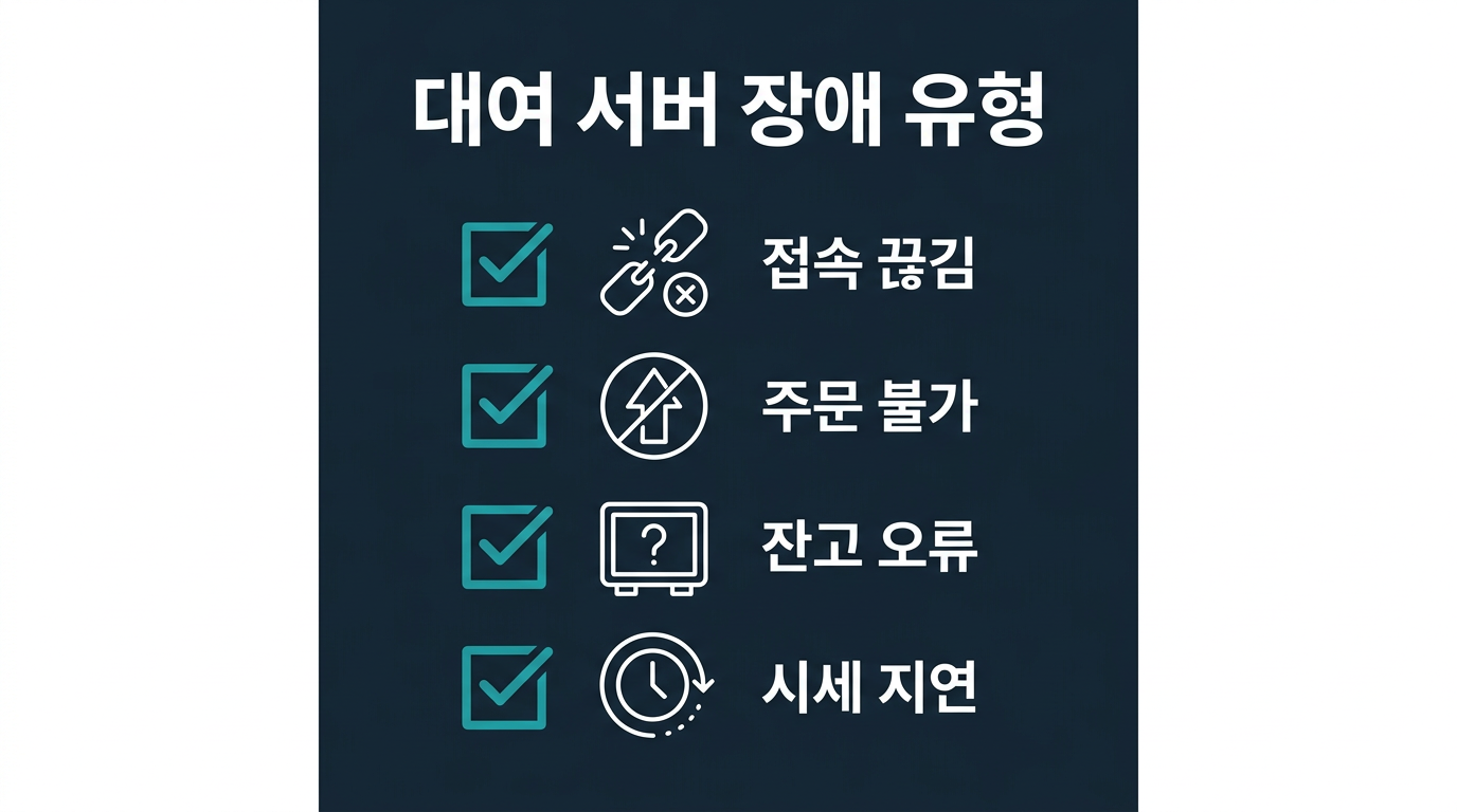 대여업체 서버 장애는 구체적으로 어떤 상황을 가리키는가? 설명 이미지