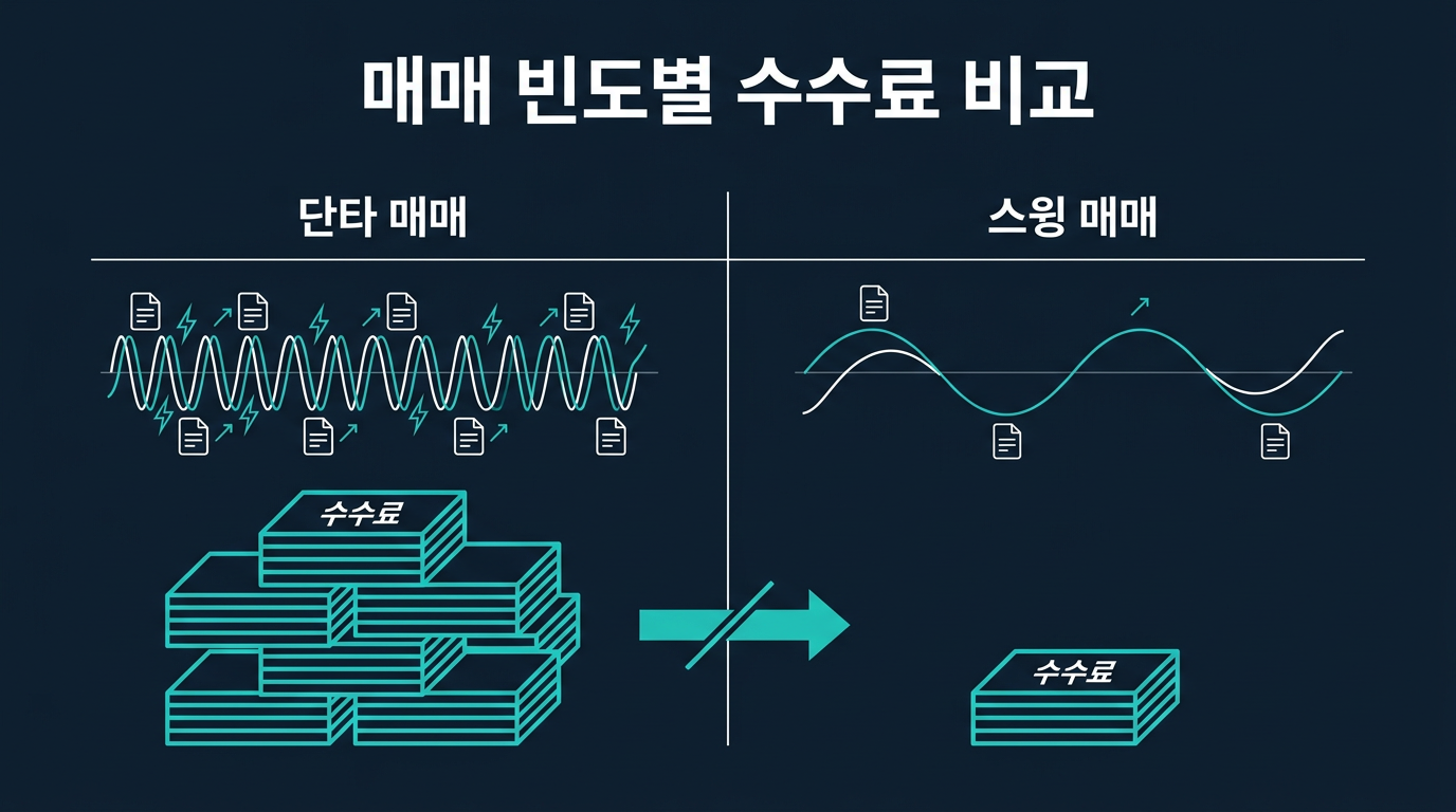 단타와 스윙 매매는 수수료 총액에서 어떻게 차이가 나나요? 설명 이미지