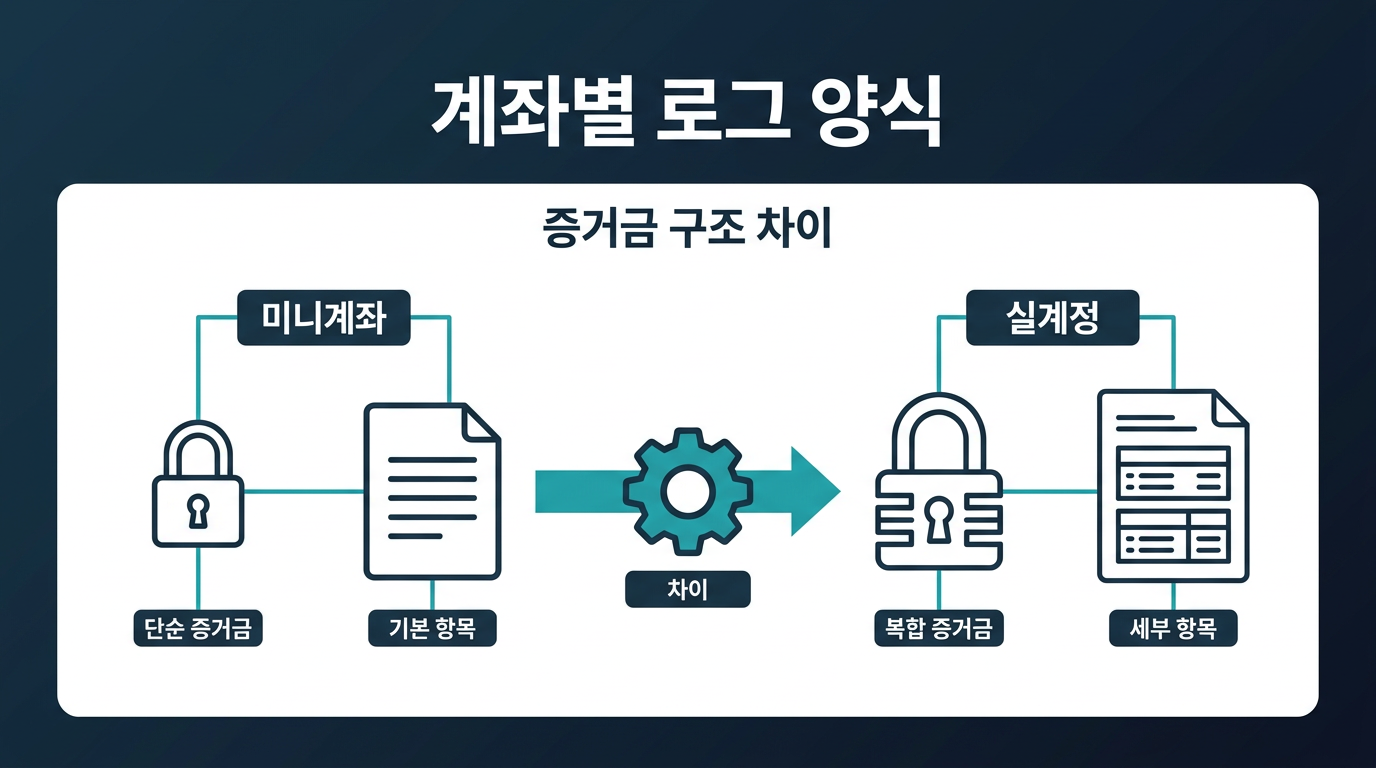계좌 종류에 따라 증거금 구조가 다르면 로그 양식도 달라져야 하나? 설명 이미지