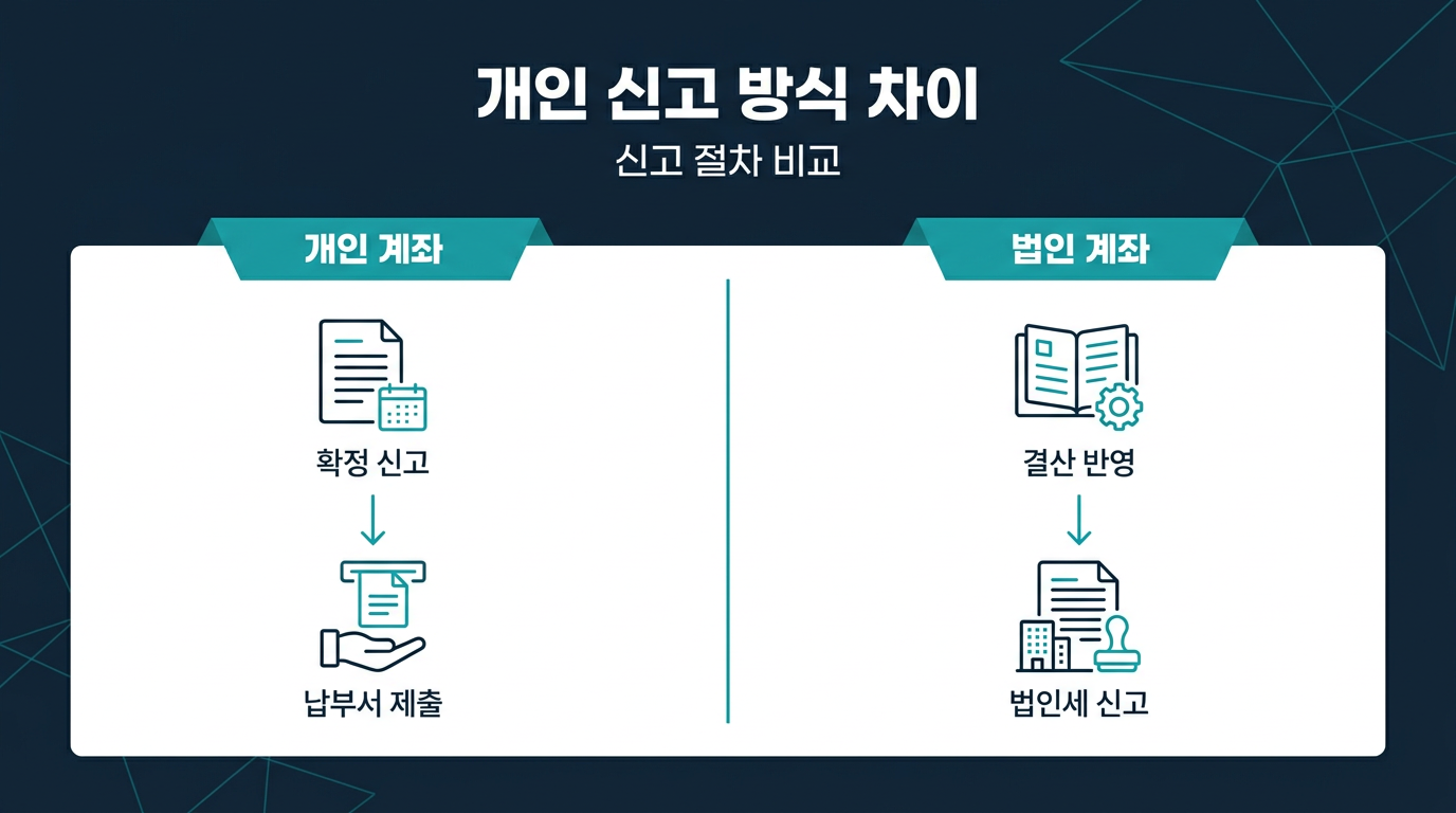 개인 실계정 거래자는 신고 방식에서 무엇이 다른가? 설명 이미지