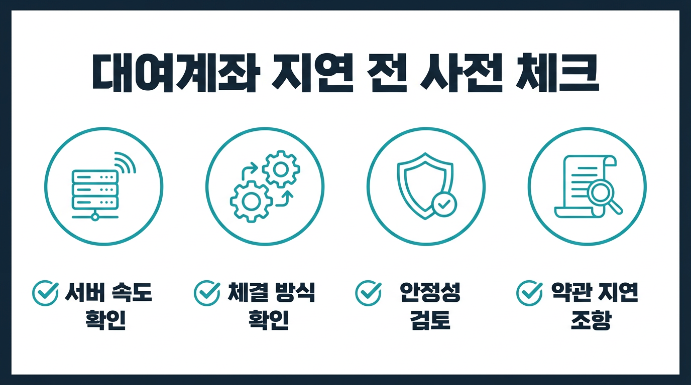 지연 문제를 줄이기 위해 대여계좌 이용 전 무엇을 확인해야 하나요? 설명 이미지