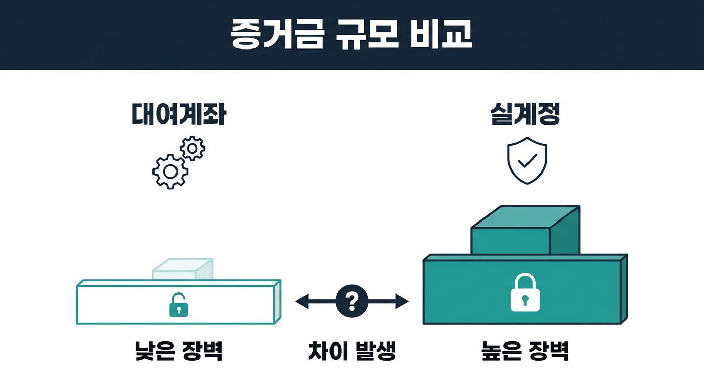 대여계좌와 실계정의 증거금 차이는 얼마나 되나요? 설명 이미지