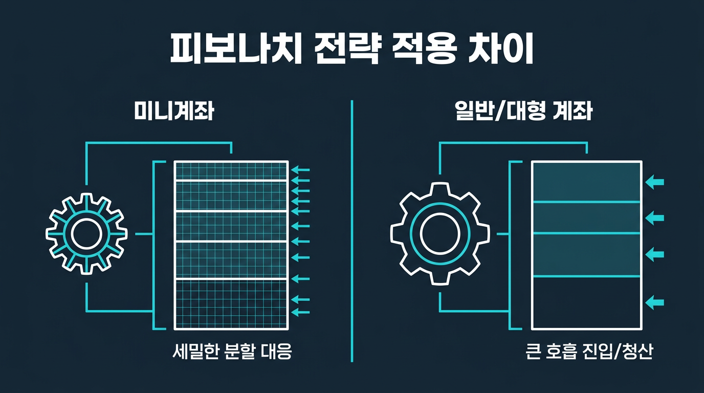 미니계좌와 다른 계좌에서 피보나치 전략 적용은 어떻게 달라지나? 설명 이미지
