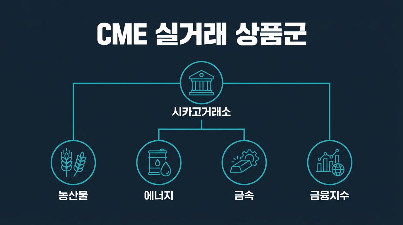 CME에서는 어떤 상품군을 실계정으로 거래할 수 있나? 설명 이미지