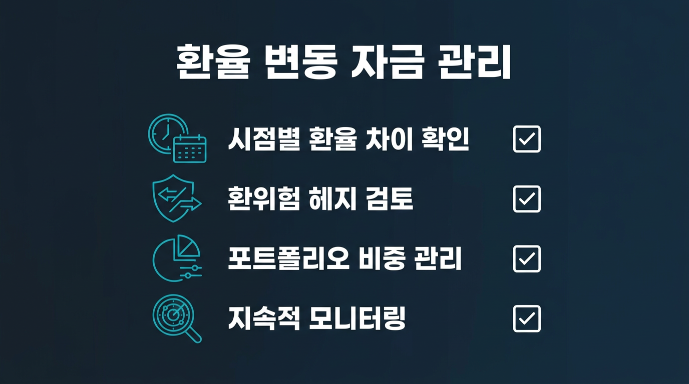 환율 변동에 따른 자금 관리에서 확인해야 할 것은 무엇인가요? 설명 이미지