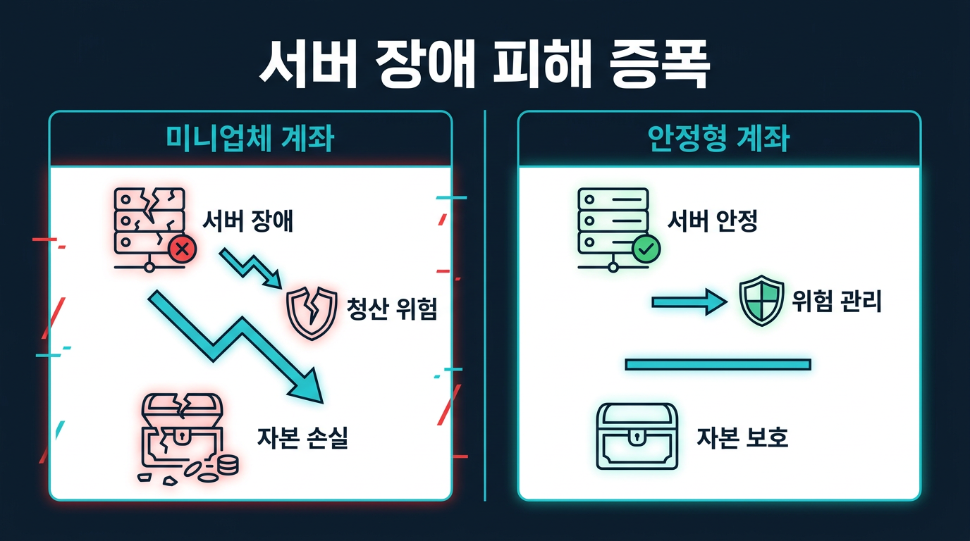 서버 장애가 미니업체 소액 계좌에 더 크게 작용하는 이유는 무엇일까? 설명 이미지