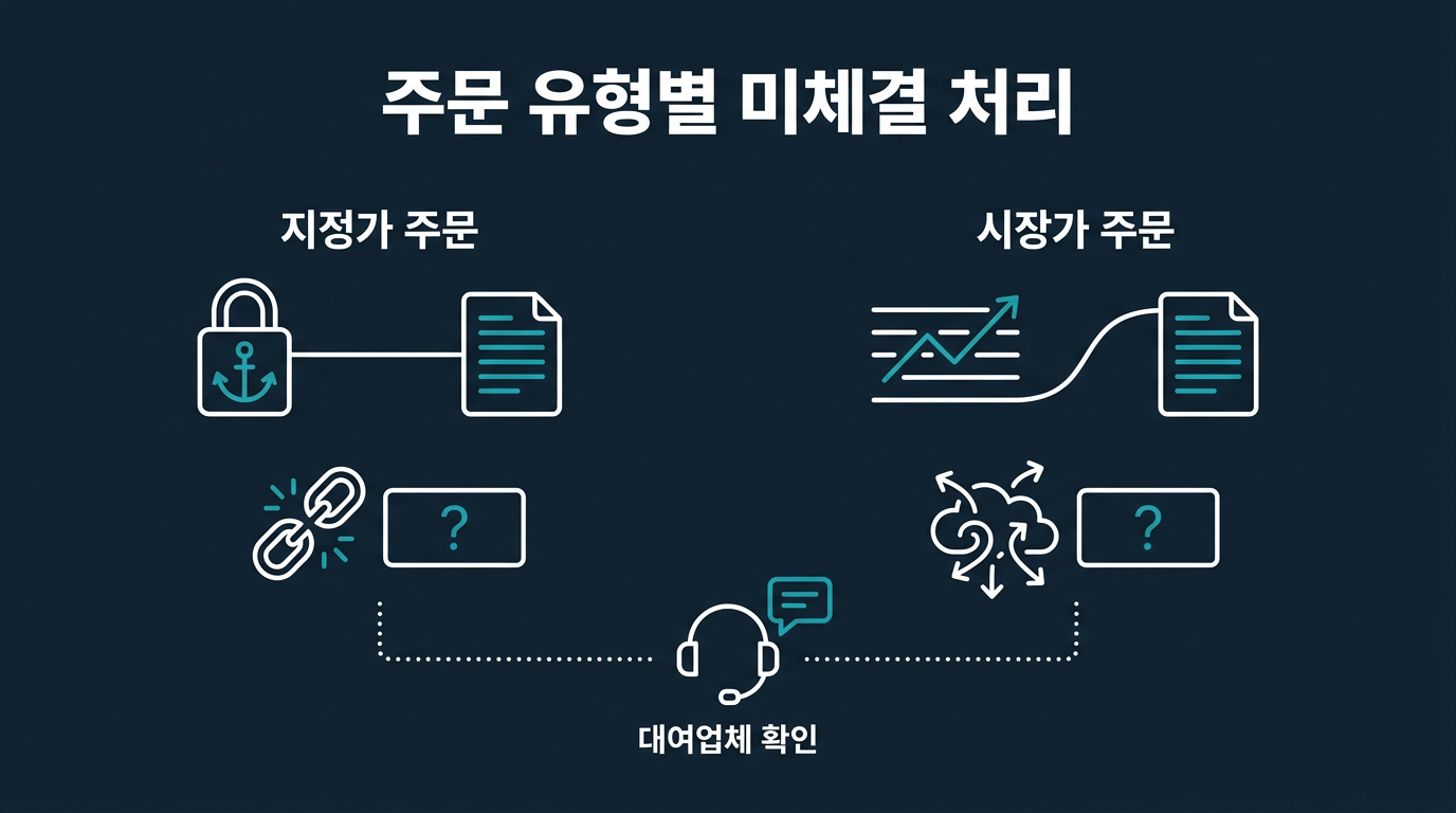 지정가·시장가 주문의 미체결 처리 방식은 어떻게 다른가? 설명 이미지