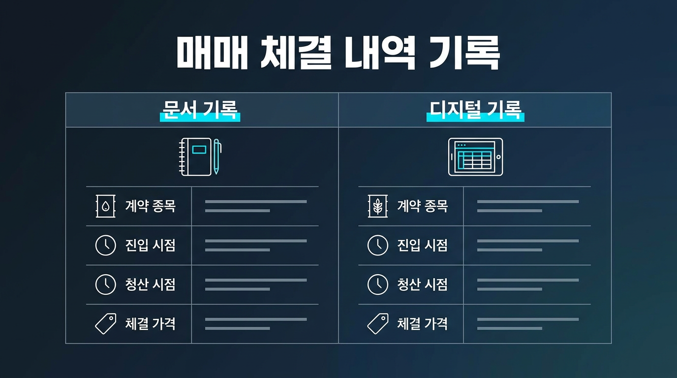 매매 체결 내역은 어떤 형식으로 기록해야 하나? 설명 이미지