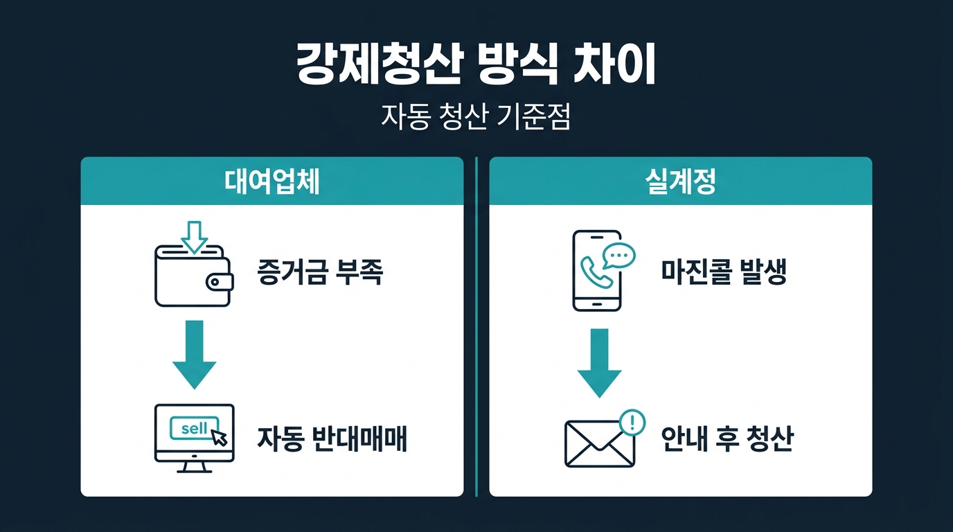 강제청산 처리 방식은 두 구조에서 어떻게 다른가? 설명 이미지