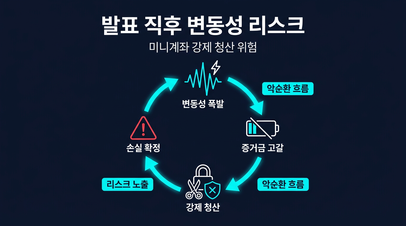 FOMC 발표 직후 변동성 구간에서 미니계좌는 어떤 리스크에 노출되는가? 설명 이미지