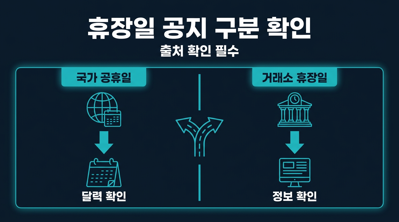 공휴일과 거래소 휴장일은 어떻게 구분해서 봐야 하나요? 설명 이미지
