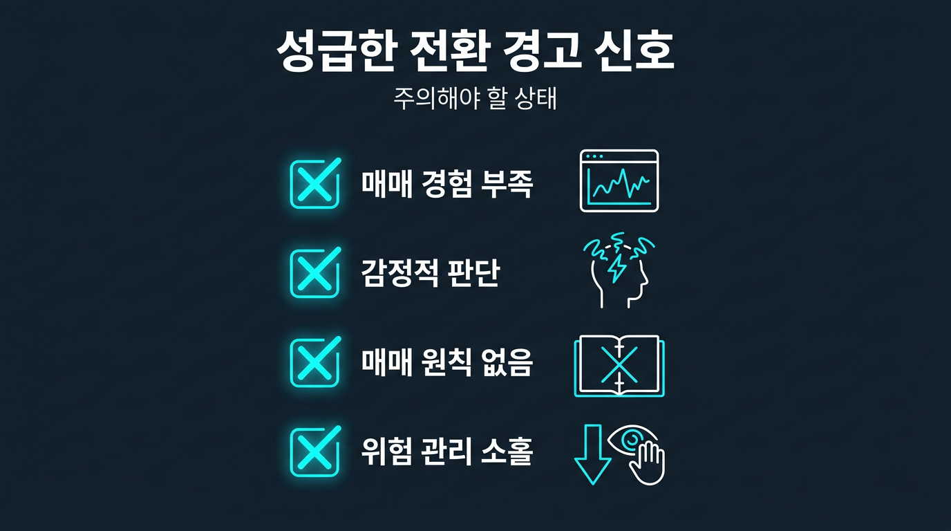 성급한 전환을 알리는 신호는 무엇인가? 설명 이미지