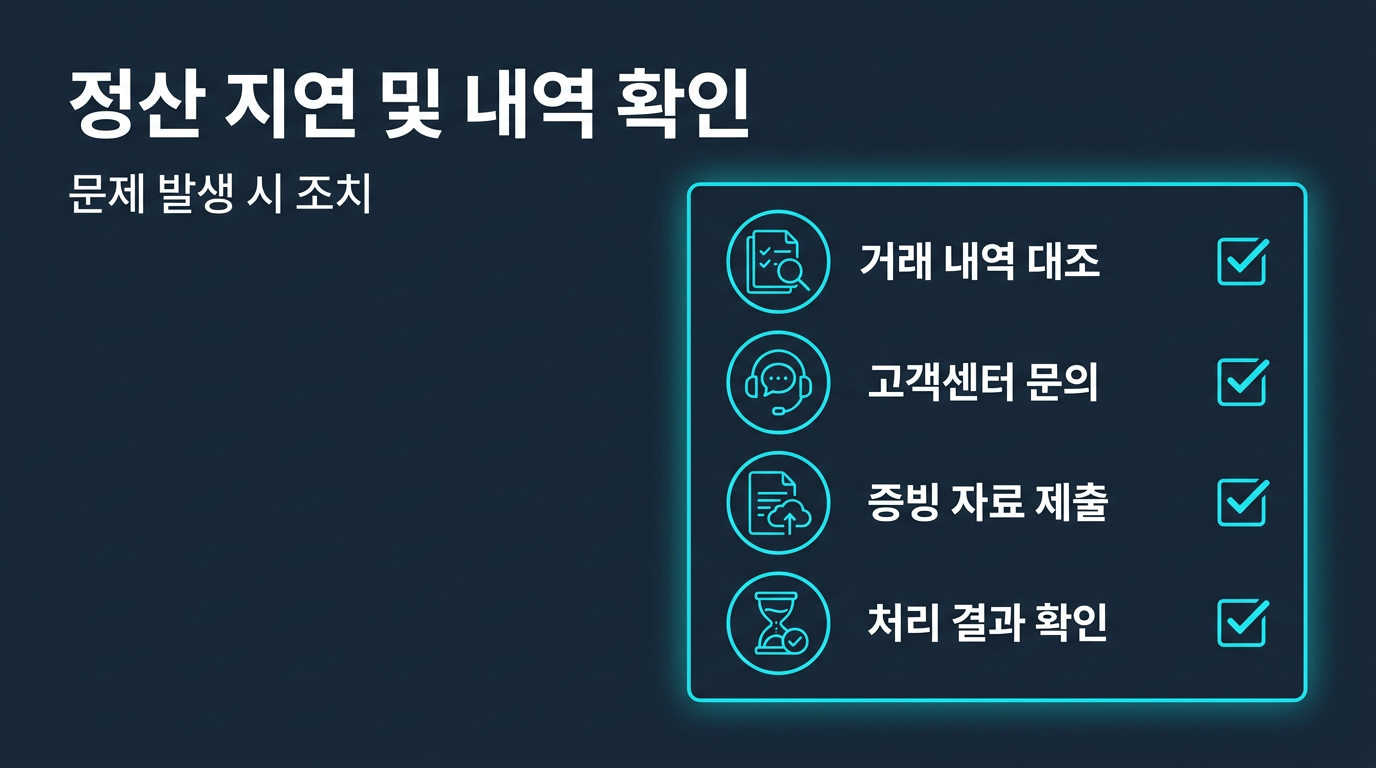 정산이 지연되거나 내역이 다를 때는 어떻게 확인하나요? 설명 이미지