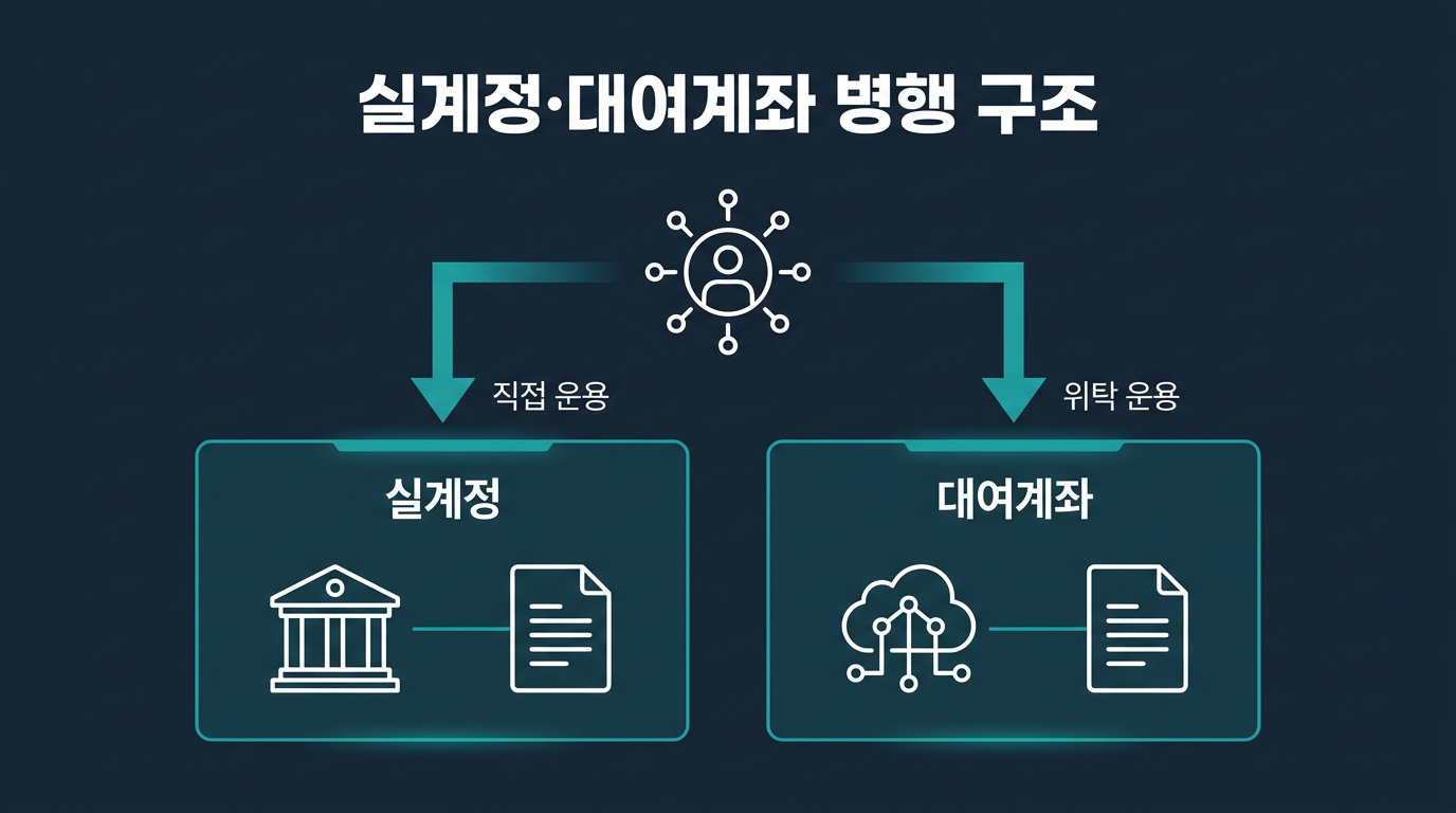 실계정 전환 후 대여계좌를 병행한다는 것은 정확히 어떤 구조인가? 설명 이미지