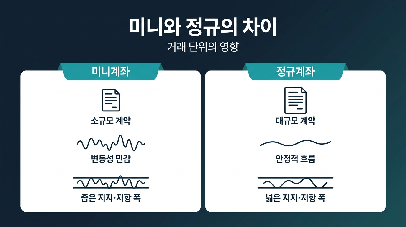 미니계좌와 정규계좌는 지지·저항선 기준이 왜 달라지는가? 설명 이미지