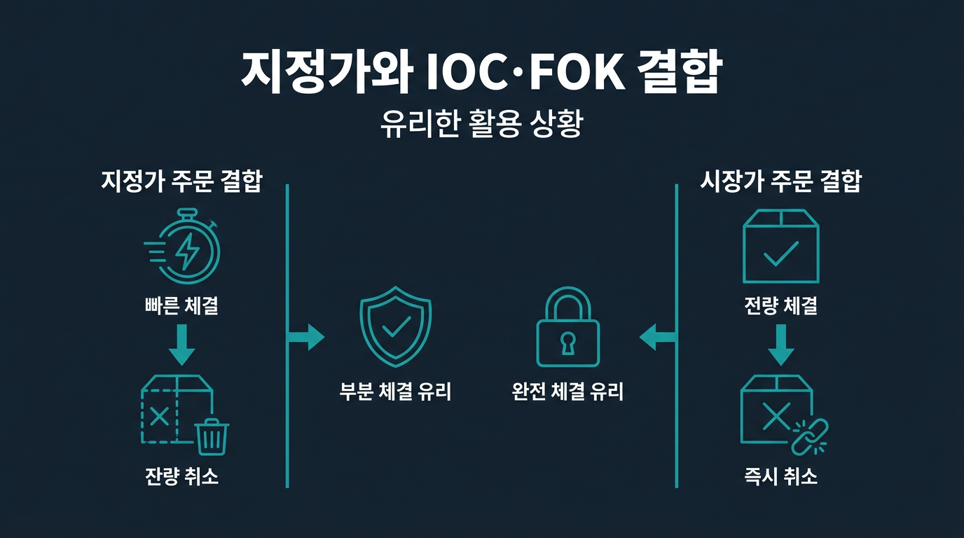 지정가·시장가 주문과 IOC·FOK를 함께 쓰면 어떤 상황에 유리한가? 설명 이미지