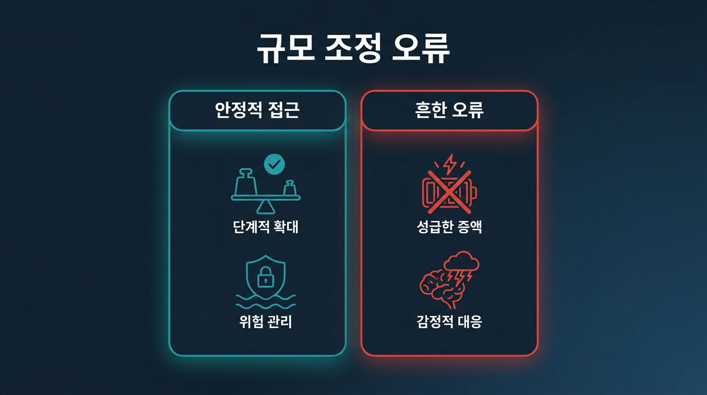 규모 조정 과정에서 흔히 발생하는 오류는 무엇인가? 설명 이미지