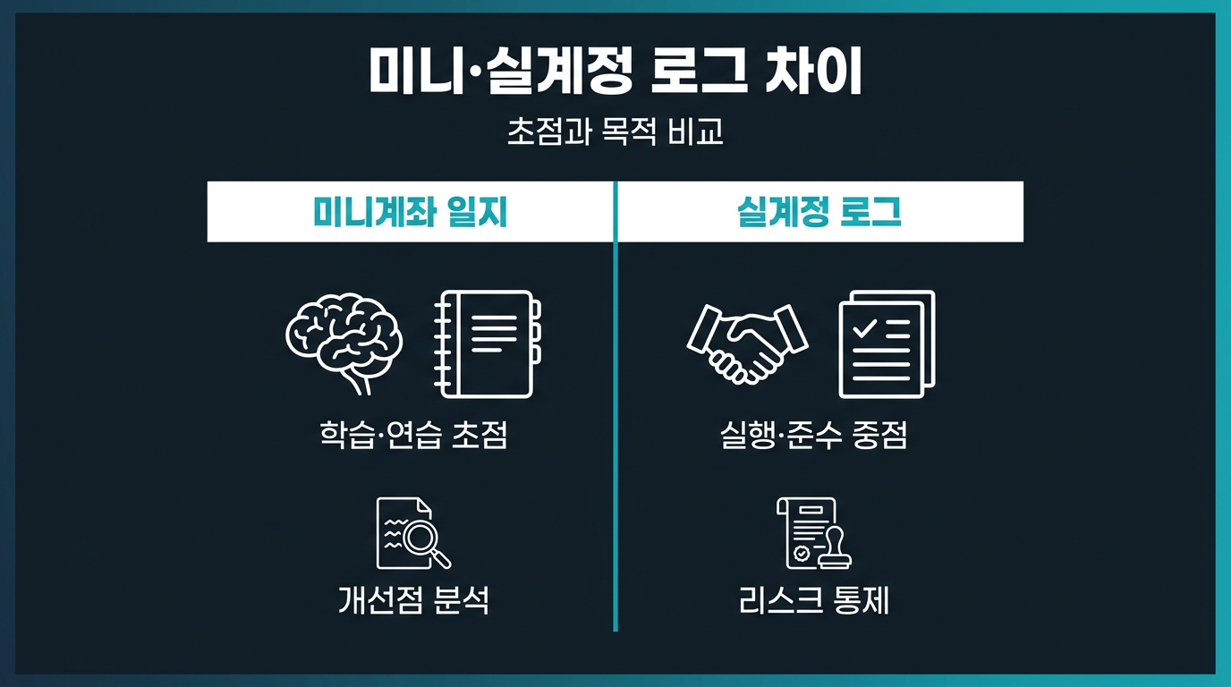 미니계좌 매매일지와 실계정 매매 로그는 무엇이 다른가? 설명 이미지