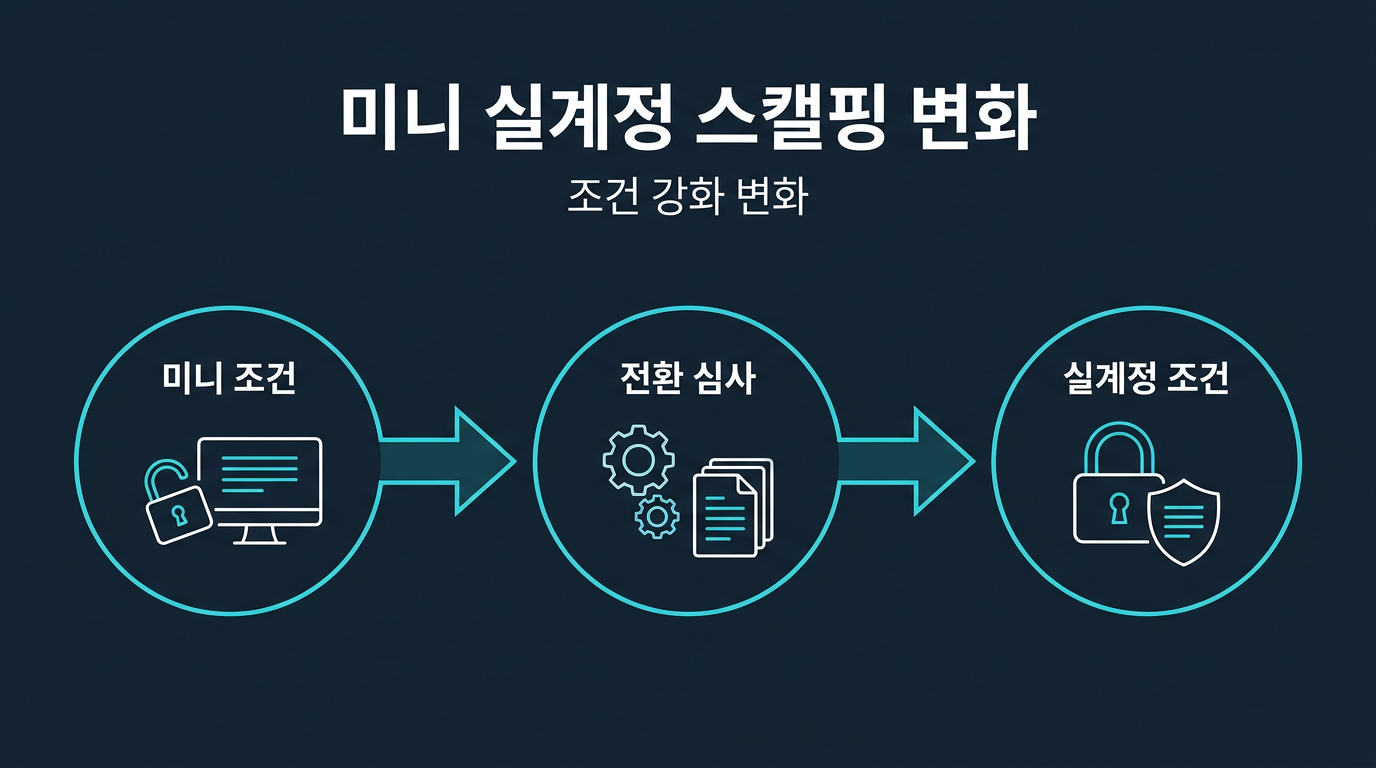 미니업체에서 실계정으로 전환하면 스캘핑 조건은 어떻게 바뀌는가? 설명 이미지