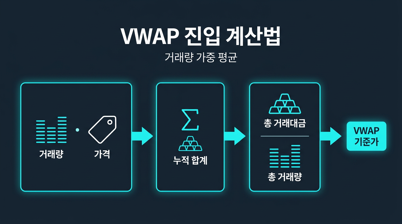 VWAP 기준 진입은 구체적으로 무엇을 계산하는 것인가? 설명 이미지