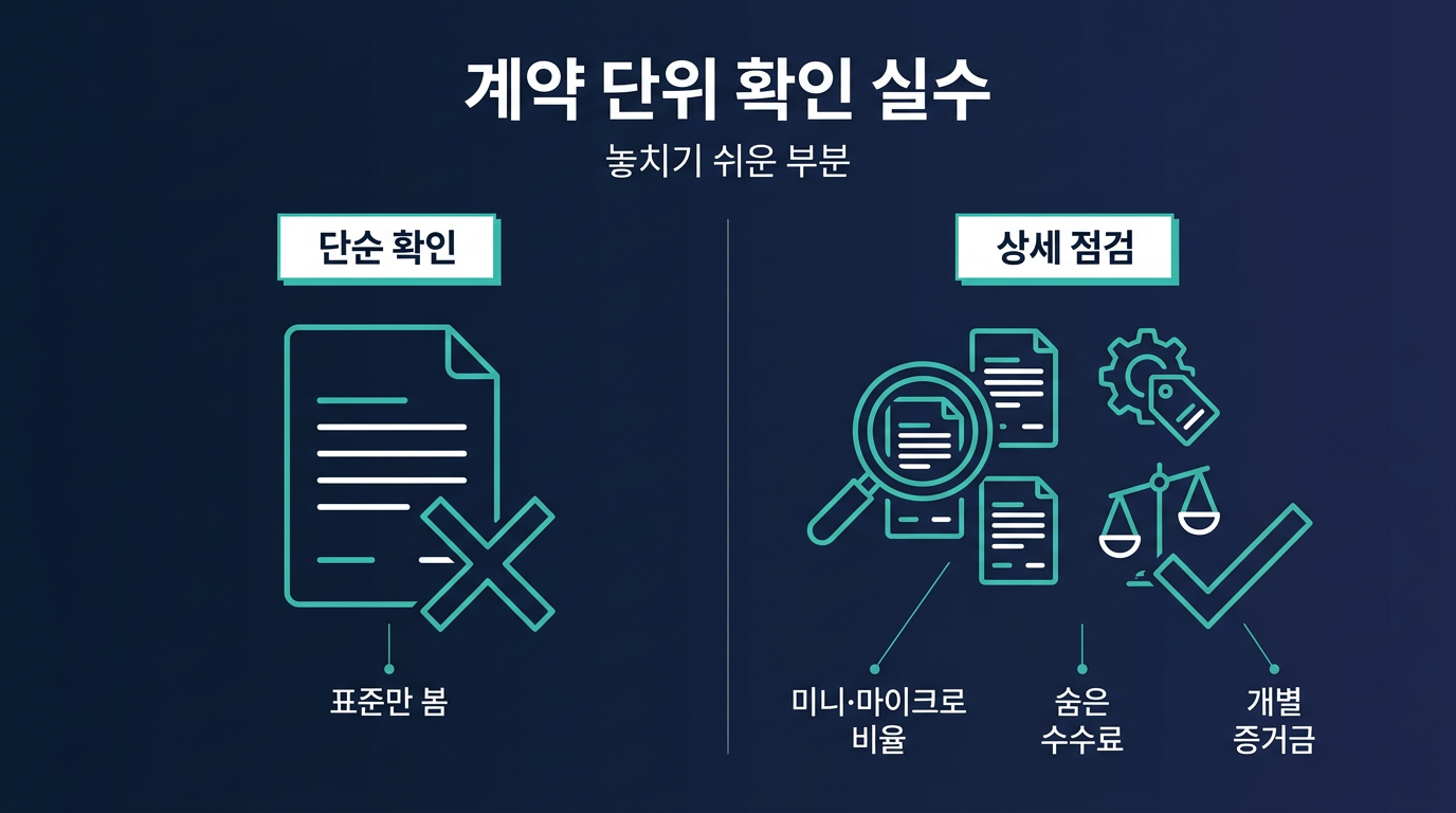 계약 단위를 확인할 때 놓치기 쉬운 부분은 무엇인가? 설명 이미지