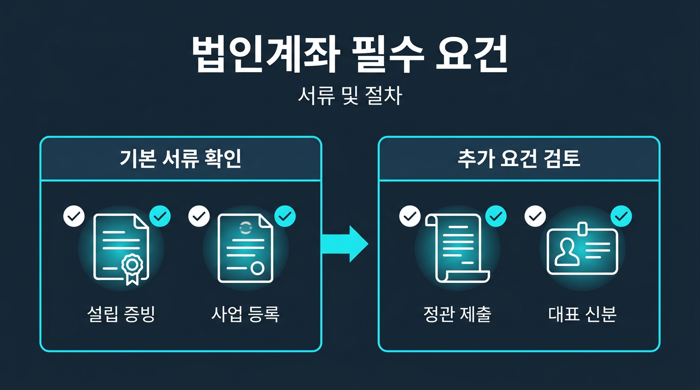 법인계좌는 정확히 어떤 요건을 요구하나? 설명 이미지