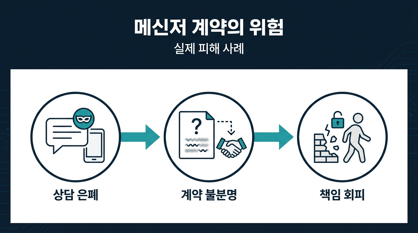 메신저 상담만으로 계약이 진행되면 어떤 문제가 생기나? 설명 이미지