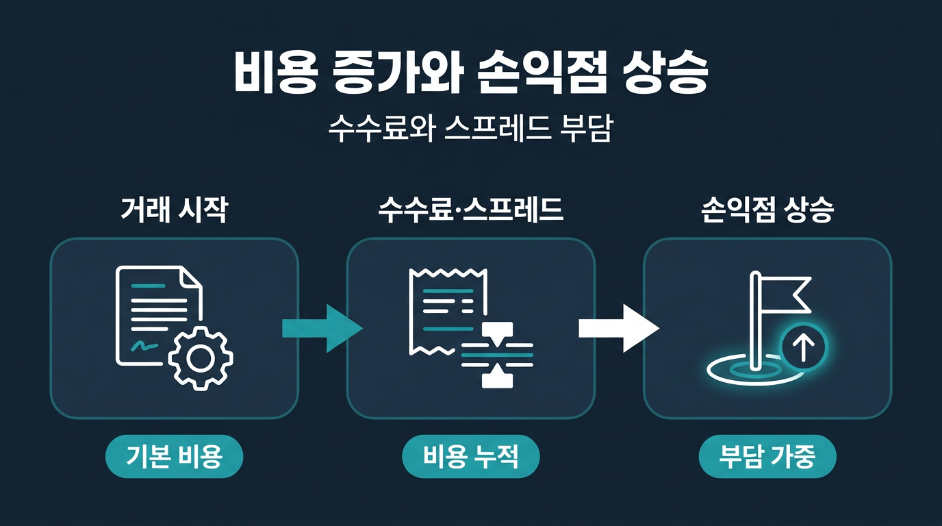 수수료와 스프레드 비용은 손익 분기점을 얼마나 밀어 올리는가? 설명 이미지
