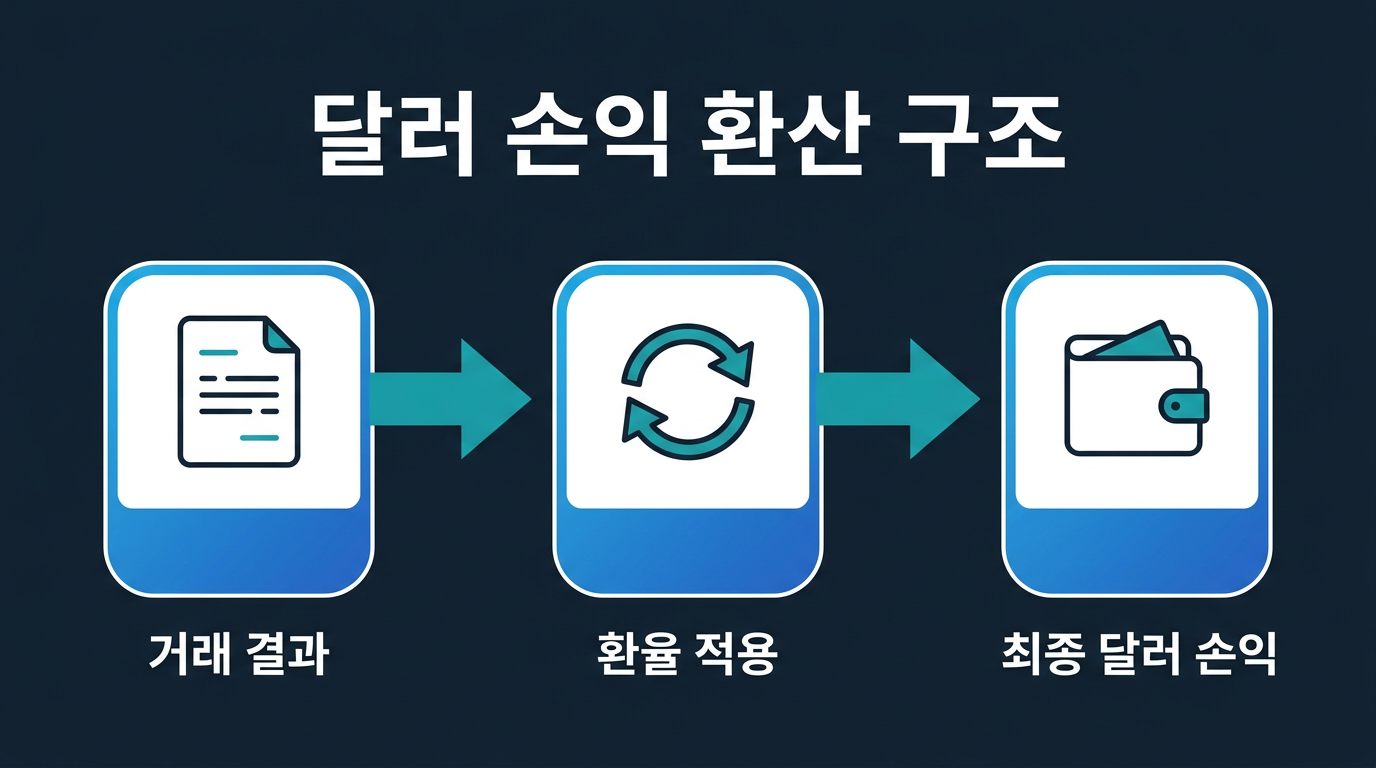 실계정에서 달러 손익은 어떻게 계산되나요? 설명 이미지