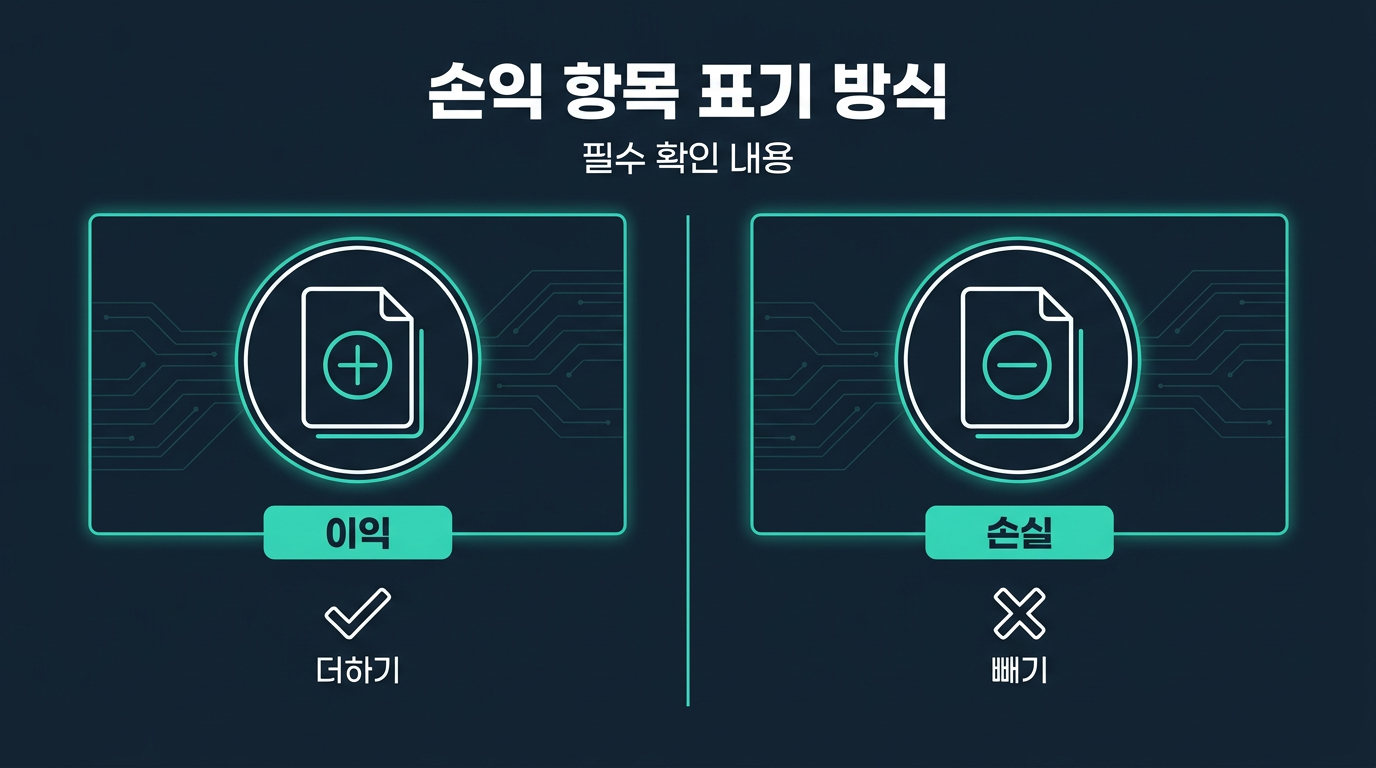 손익 항목은 어떤 방식으로 표기되는가? 설명 이미지