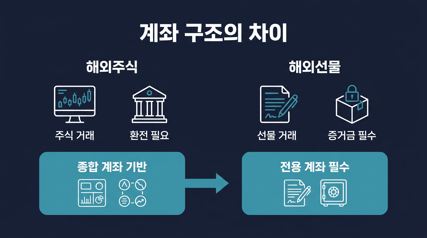 해외선물 실계정과 해외주식 계좌는 구조적으로 어떻게 다른가? 설명 이미지