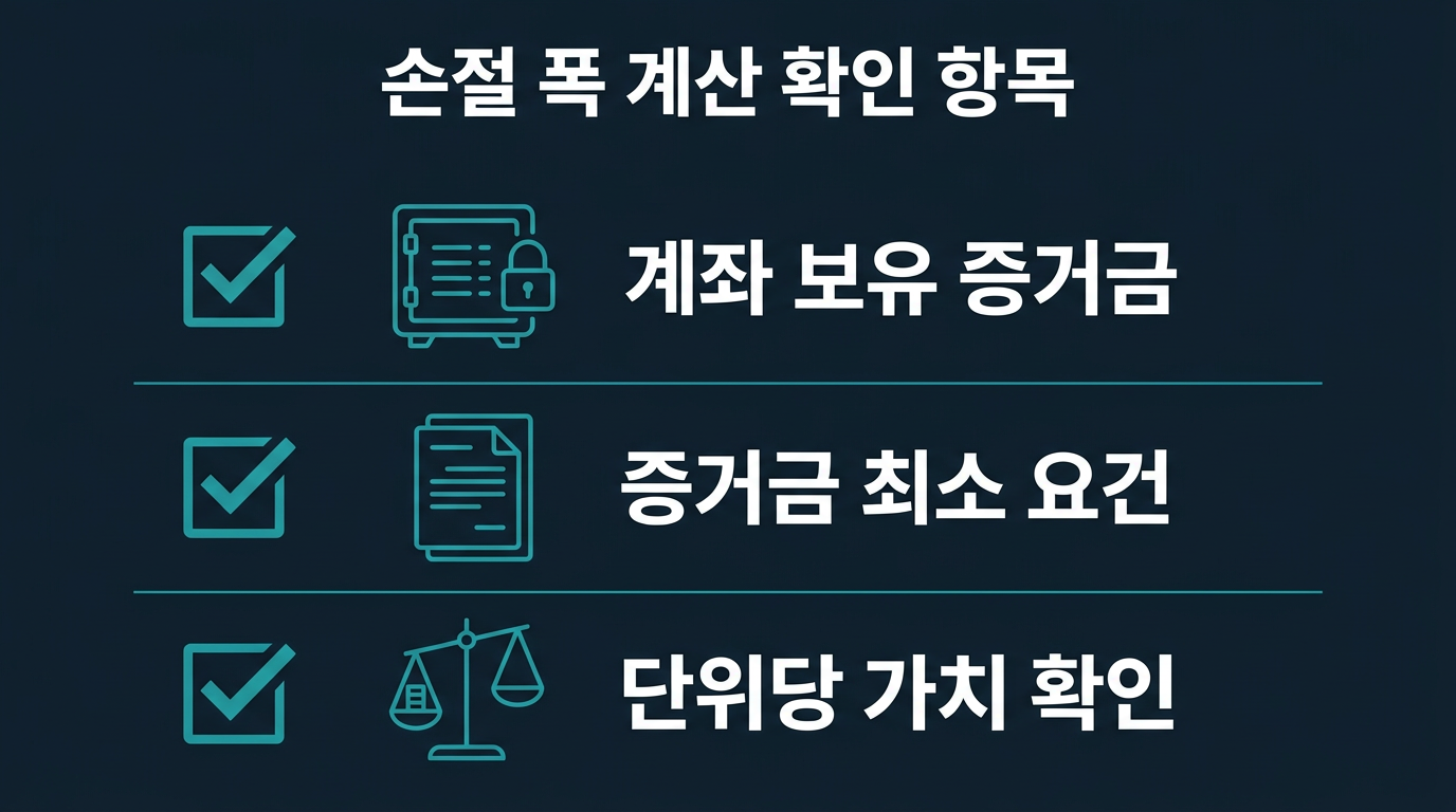 손절 폭을 계산할 때 확인해야 할 항목은 무엇인가? 설명 이미지