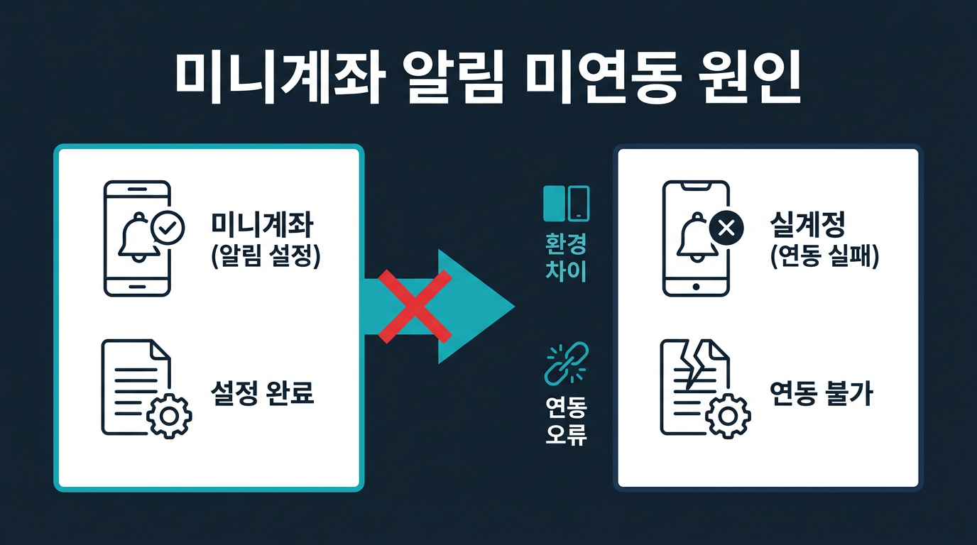 미니계좌 알림 설정이 실계정으로 안 넘어가는 이유는 뭘까? 설명 이미지