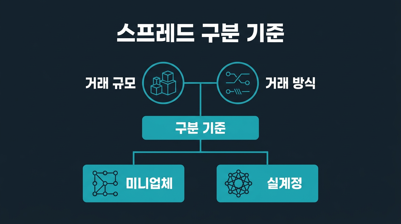 미니업체 스프레드와 실계정 스프레드는 어떤 기준으로 구분되는가? 설명 이미지