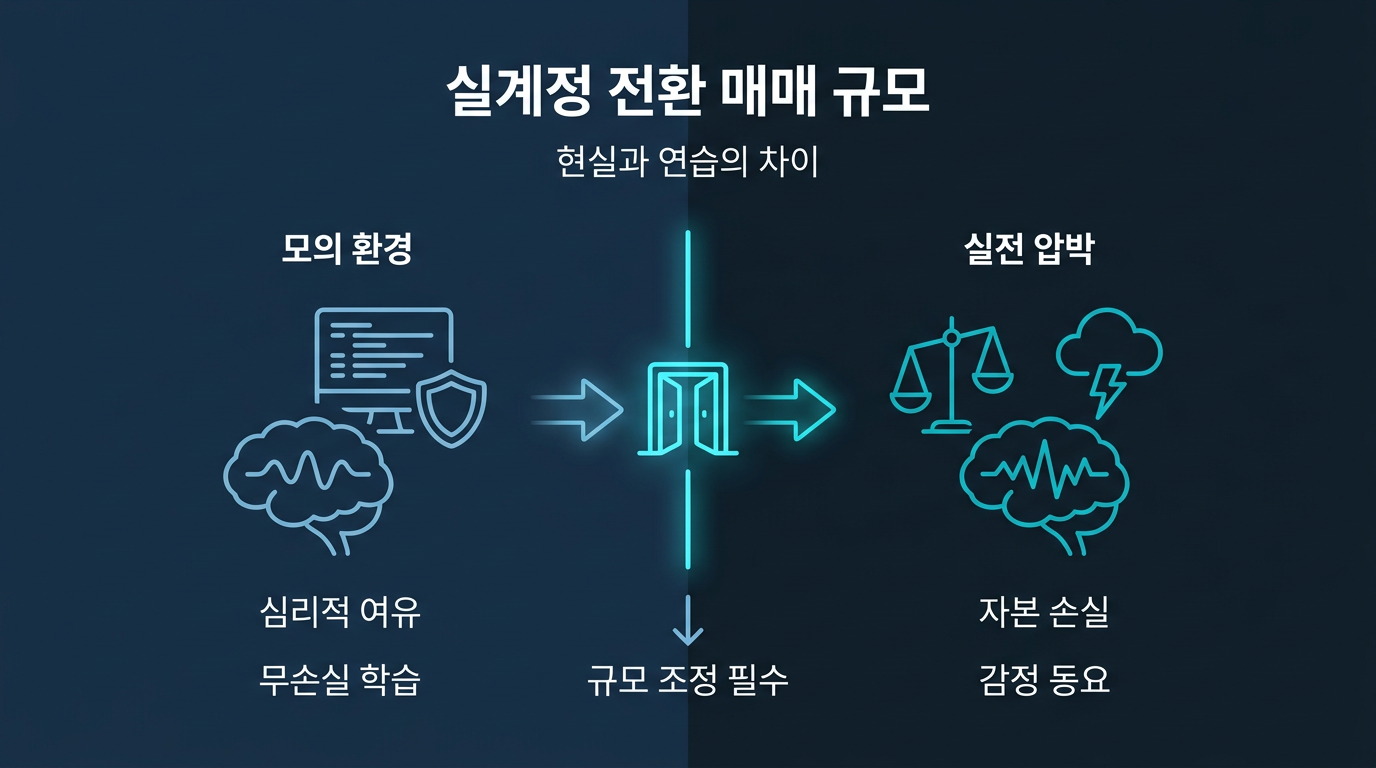 실계정 전환 후 왜 매매 규모를 다시 잡아야 하는가? 설명 이미지