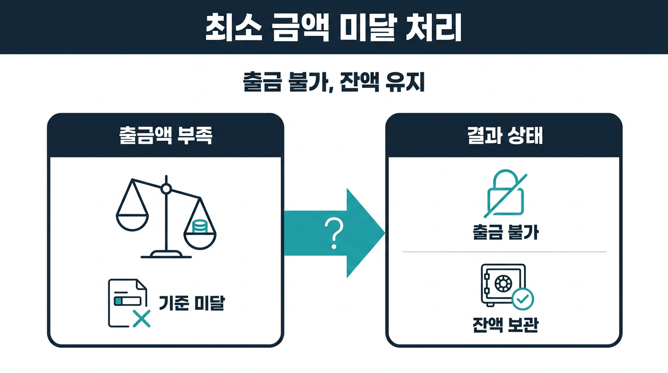 출금 최소 금액에 못 미치면 어떻게 처리되나요? 설명 이미지