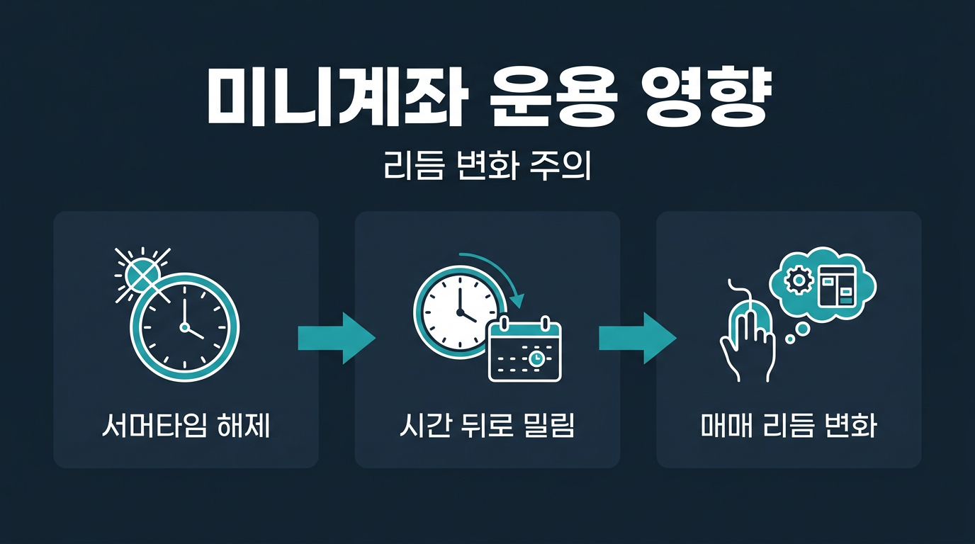 거래시간 변경이 미니계좌 운용에 어떤 영향을 미치나요? 설명 이미지