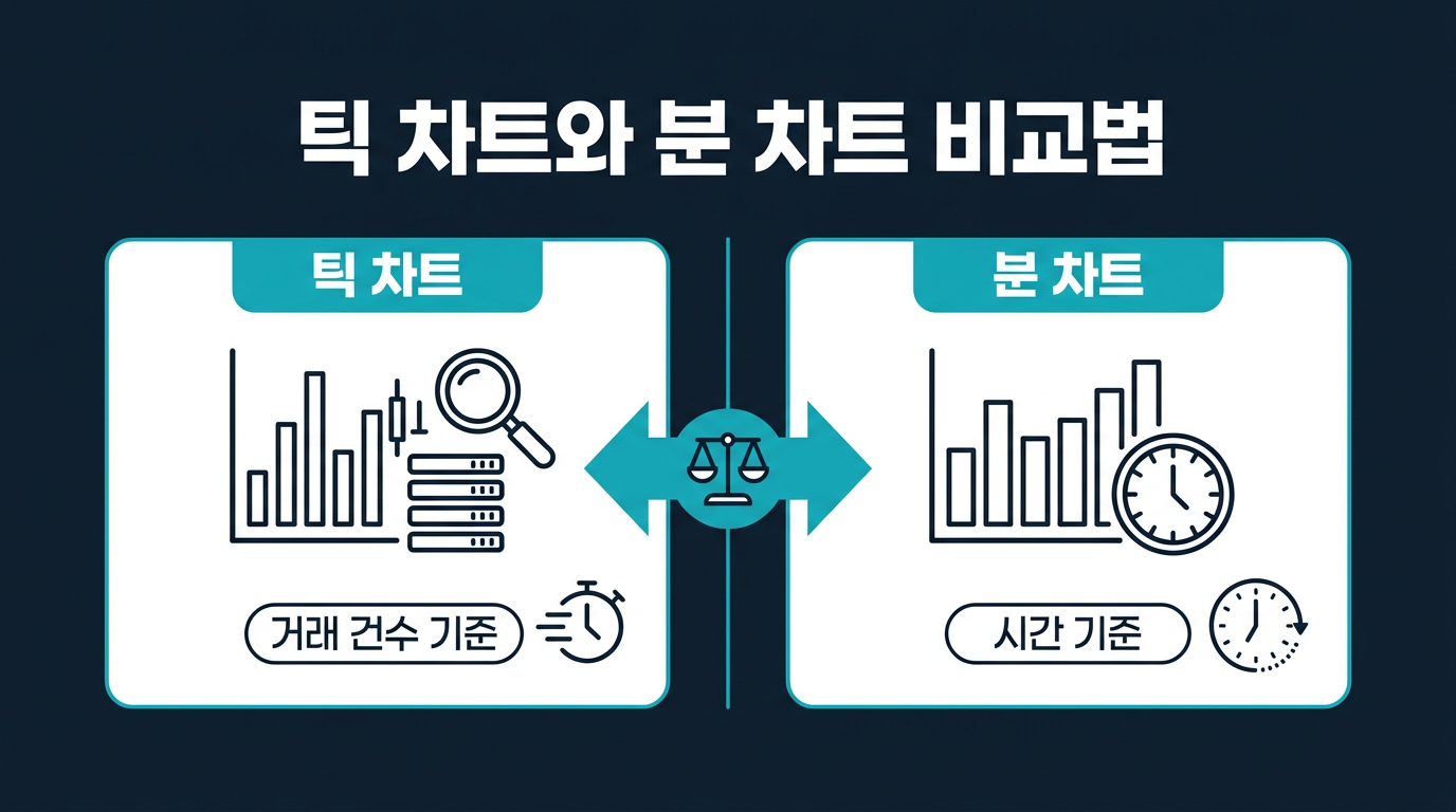 틱 차트와 분 차트를 어떻게 비교해서 보나? 설명 이미지