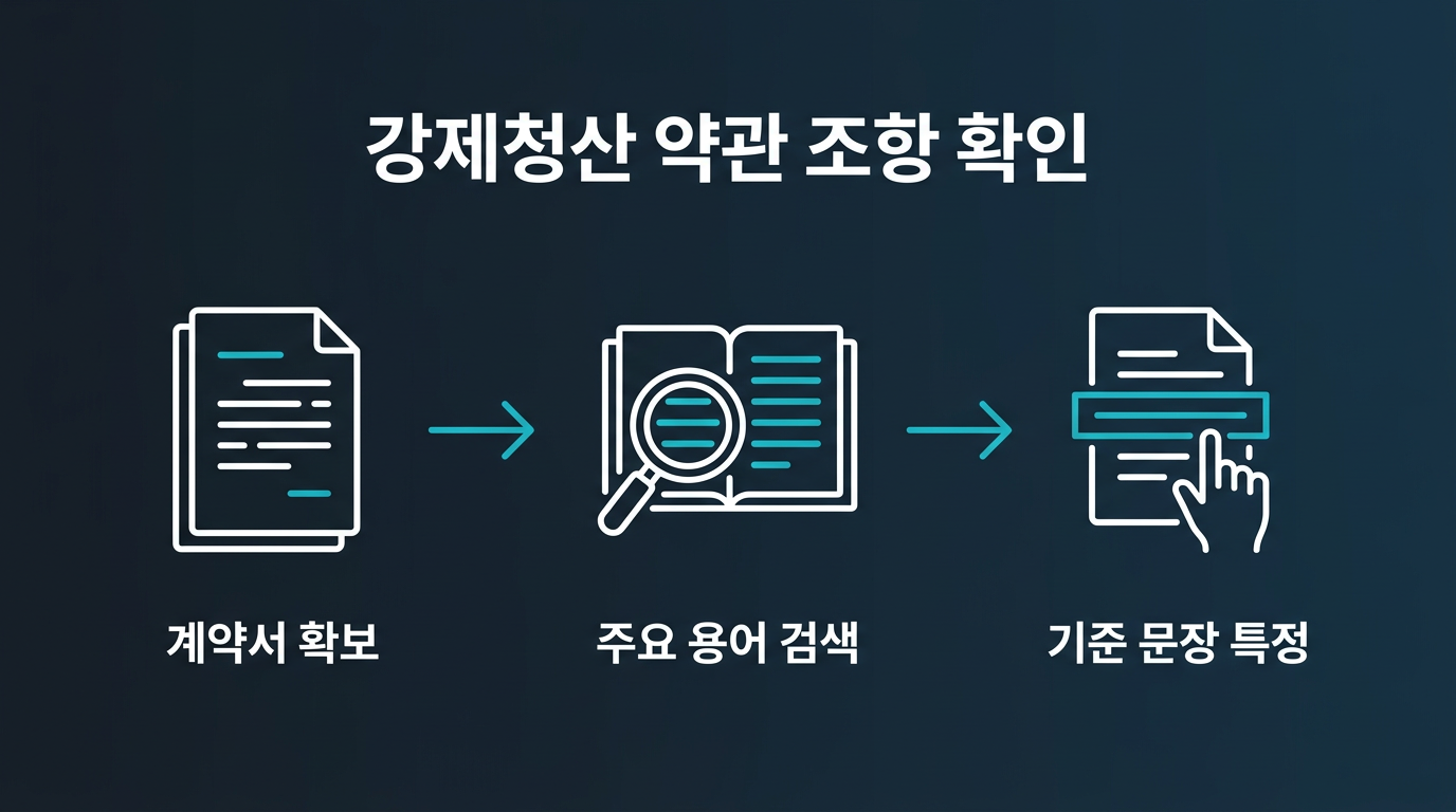 계약서에서 강제청산 기준을 찾으려면 어떤 문장을 봐야 하는가? 설명 이미지
