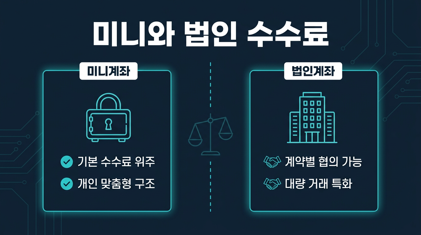 미니계좌와 법인계좌는 수수료 측면에서 어떻게 다른가? 설명 이미지