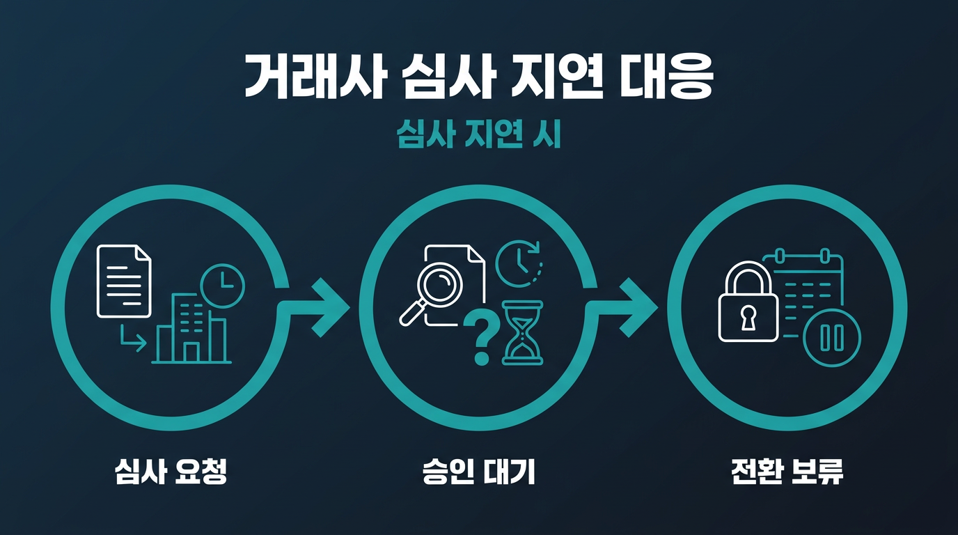 거래사 승인·심사가 지연되는 경우 전환 시점은 어떻게 조정해야 하는가? 설명 이미지