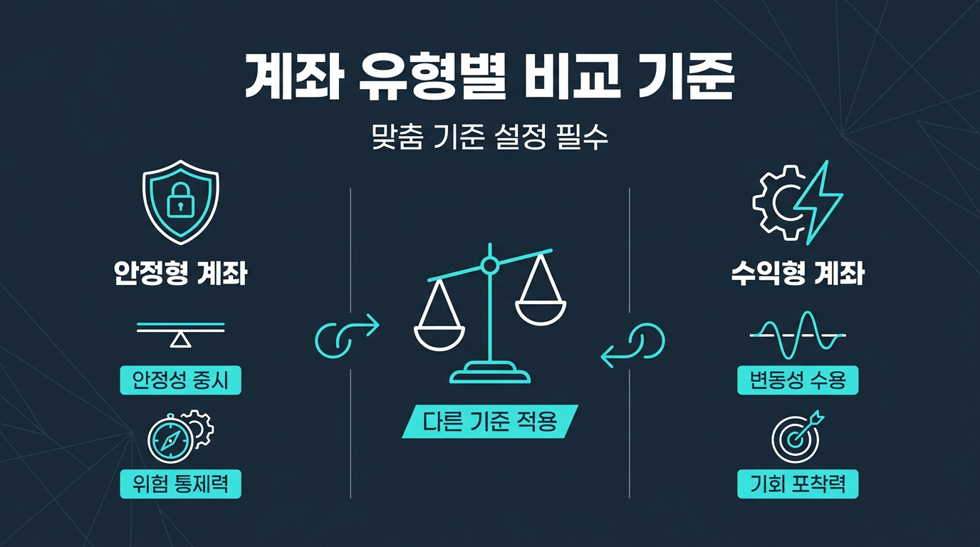 계좌 유형이 다르면 비교 기준도 달라져야 하나? 설명 이미지